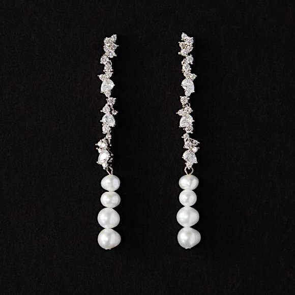 NEW~ Anthropologie SHASHI "Kalista or Celeste" Crystal & Pearl Drop Earrings - Picture 7 of 12